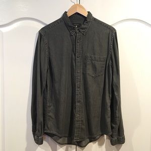 ZARA men's black wash denim button-up (L)